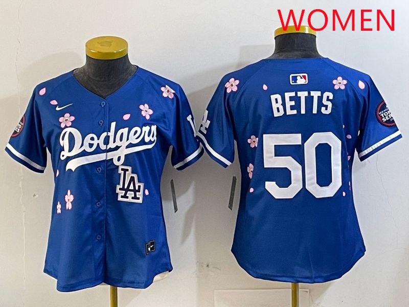 Women Los Angeles Dodgers #50 Betts Blue Sakura Edition 2025 Nike MLB Jersey style 9->women mlb jersey->Women Jersey